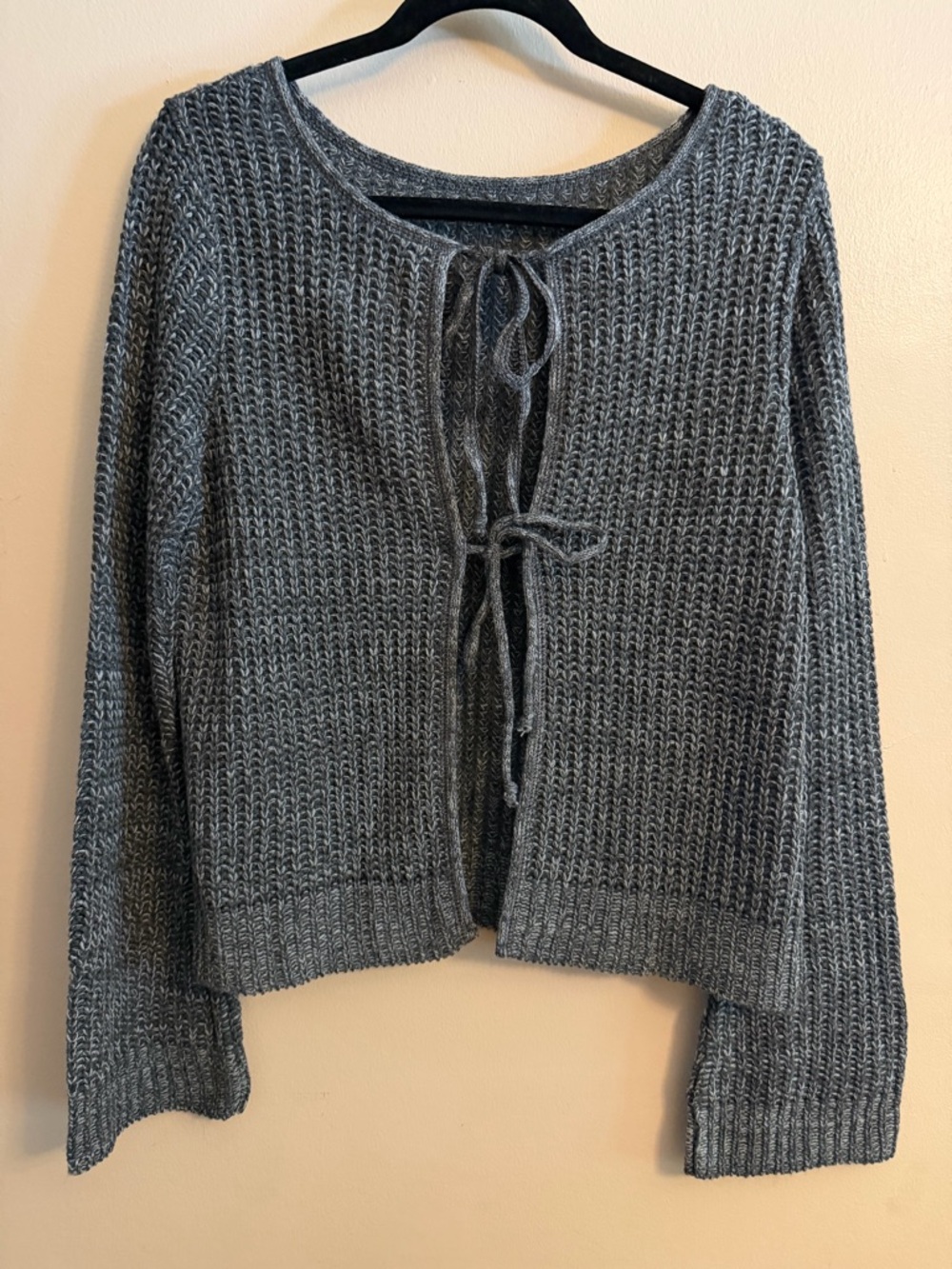 Tie-Front Chunky Knit Reversible Sweater - Gray
